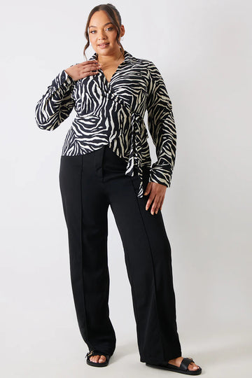 Zebra Print Wrap Front Shirt